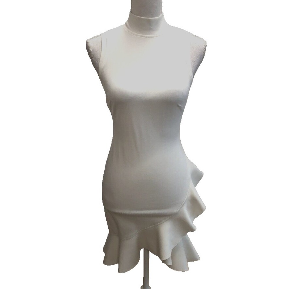 Alexis Giya Mock‎ Neck Flounce Dress Womens XS White Sleeveless Ruffle Bridal